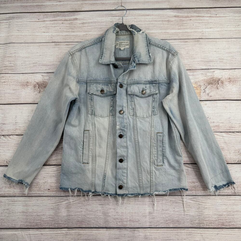 Current/Elliott Distressed‎ Rough Hem Jean Jacket Womens 1/M Blue Light Wash